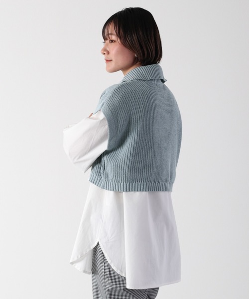 cepo(セポ)の「ハイネックショートニットベスト+バンドカラーシャツ アンサンブル(ベスト・レディース・ベージュ/サックスブルー/ライム・M)」の21枚目の写真