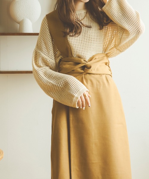 Ambre Neige（アンブルネージュ）の「【新色追加】メッシュニットトップス／WEB/EC限定商品（ニット/セーター・レディース・アイボリー/ベージュ/オレンジ/ダークブラウン・FREE）」の7枚目の写真