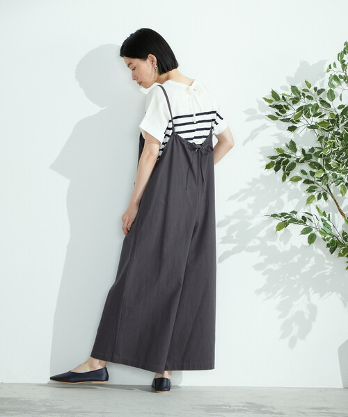 ONIGIRI(オニギリ)の「コットンリネン サロペット(サロペット/オーバーオール・レディース・ベージュ/チャコール・MEDIUM/LARGE)」の19枚目の写真