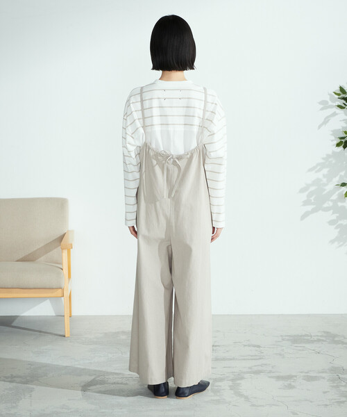 ONIGIRI(オニギリ)の「コットンリネン サロペット(サロペット/オーバーオール・レディース・ベージュ/チャコール・MEDIUM/LARGE)」の4枚目の写真