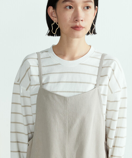 ONIGIRI(オニギリ)の「コットンリネン サロペット(サロペット/オーバーオール・レディース・ベージュ/チャコール・MEDIUM/LARGE)」の11枚目の写真