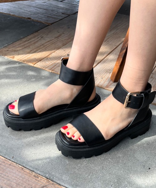 『極美品』ENFOLD レザーアンクルストラップ厚底サンダル ENFOLD(エンフォルド)｜ONE-STRAP SANDAL/サンダル/ブラック の