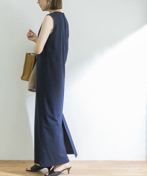 O456アーバンリサーチ半袖ロングワンピースブルーネイビー青紺無地コットン綿春夏 URBAN RESEARCH Sonny Label｜アーバンリサーチサニーレーベルの