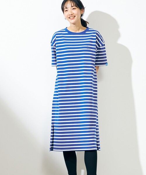 SHARE PARK(シェアパーク)の「【LADIES】UVカット ボーダーロゴ半袖カットワンピース(ワンピース・メンズ・ブルー系1/ホワイト系1・MEDIUM/SMALL/X-SMALL)」の2枚目の写真