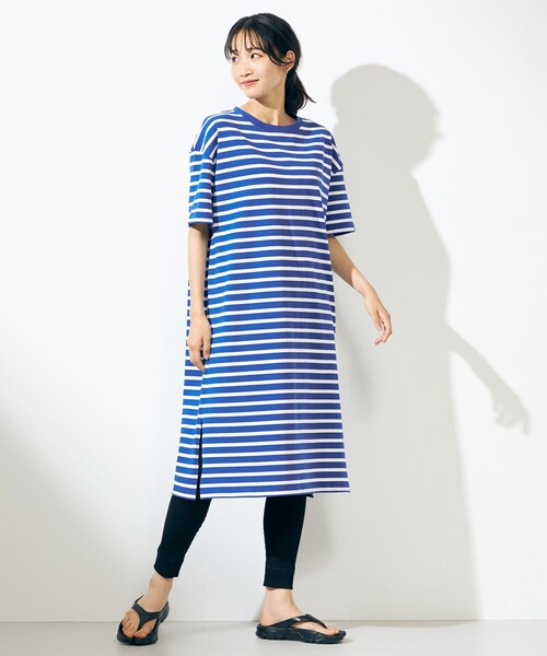 SHARE PARK(シェアパーク)の「【LADIES】UVカット ボーダーロゴ半袖カットワンピース(ワンピース・メンズ・ブルー系1/ホワイト系1・MEDIUM/SMALL/X-SMALL)」の3枚目の写真