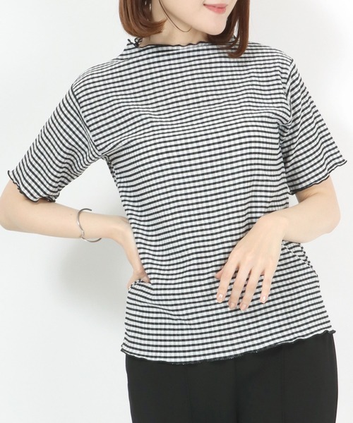 Salong hameu（サロン ハミュー）の「ギンガムチェック シアー ジャガードメローTシャツ（Tシャツ/カットソー・レディース・ブラック/ブルー/グリーン・M/L）」の2枚目の写真