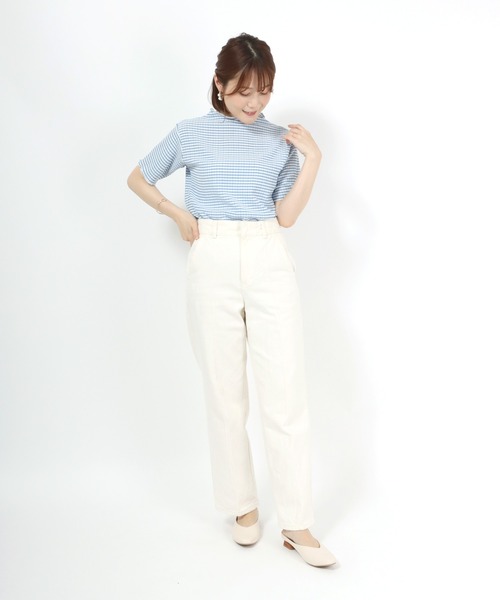 Salong hameu（サロン ハミュー）の「ギンガムチェック シアー ジャガードメローTシャツ（Tシャツ/カットソー・レディース・ブラック/ブルー/グリーン・M/L）」の7枚目の写真