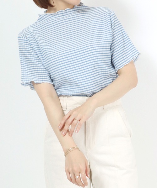 Salong hameu（サロン ハミュー）の「ギンガムチェック シアー ジャガードメローTシャツ（Tシャツ/カットソー・レディース・ブラック/ブルー/グリーン・M/L）」の4枚目の写真