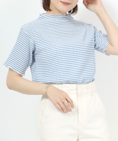 Salong hameu（サロン ハミュー）の「ギンガムチェック シアー ジャガードメローTシャツ（Tシャツ/カットソー・レディース・ブラック/ブルー/グリーン・M/L）」の5枚目の写真