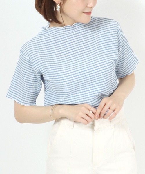 Salong hameu（サロン ハミュー）の「ギンガムチェック シアー ジャガードメローTシャツ（Tシャツ/カットソー・レディース・ブラック/ブルー/グリーン・M/L）」の6枚目の写真