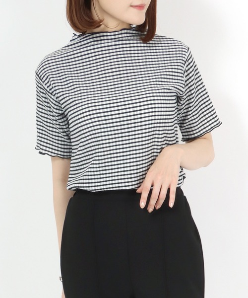 Salong hameu（サロン ハミュー）の「ギンガムチェック シアー ジャガードメローTシャツ（Tシャツ/カットソー・レディース・ブラック/ブルー/グリーン・M/L）」の16枚目の写真