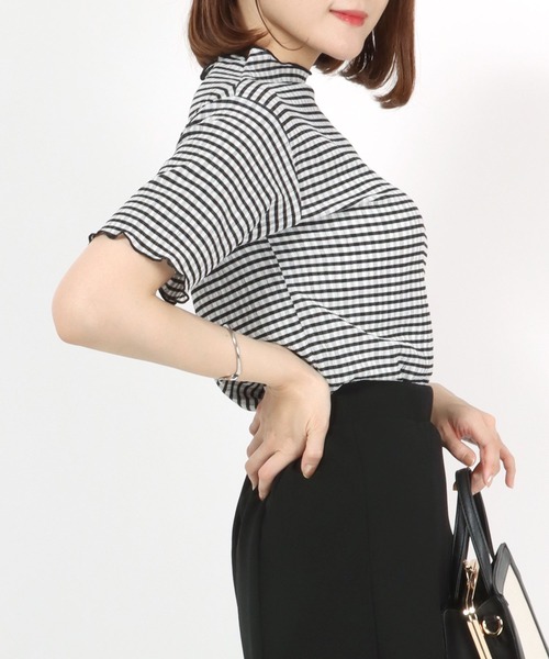 Salong hameu（サロン ハミュー）の「ギンガムチェック シアー ジャガードメローTシャツ（Tシャツ/カットソー・レディース・ブラック/ブルー/グリーン・M/L）」の15枚目の写真