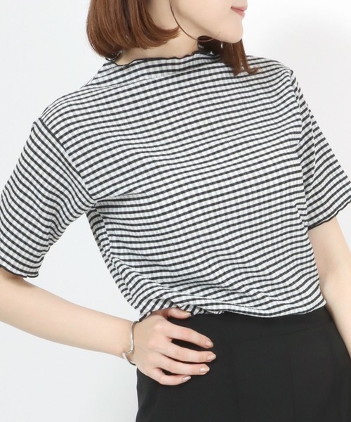 Salong hameu（サロン ハミュー）の「ギンガムチェック シアー ジャガードメローTシャツ（Tシャツ/カットソー・レディース・ブラック/ブルー/グリーン・M/L）」の17枚目の写真