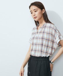 SALON adam et rope' | 【洗える】シルク混チェックオーバーシャツブラウス(シャツ/ブラウス)