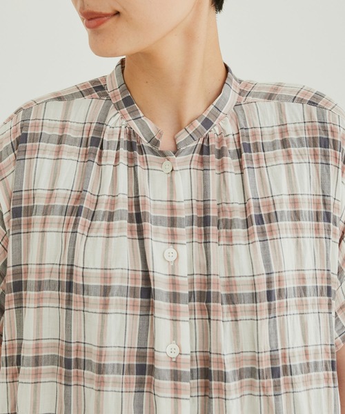 SALON adam et rope'（サロン アダム エ ロペ）の「【洗える】シルク混チェックオーバーシャツブラウス（シャツ/ブラウス・レディース・パープル/オレンジ・FREE）」の4枚目の写真