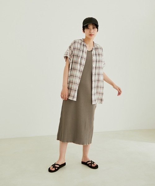 SALON adam et rope'（サロン アダム エ ロペ）の「【洗える】シルク混チェックオーバーシャツブラウス（シャツ/ブラウス・レディース・パープル/オレンジ・FREE）」の5枚目の写真