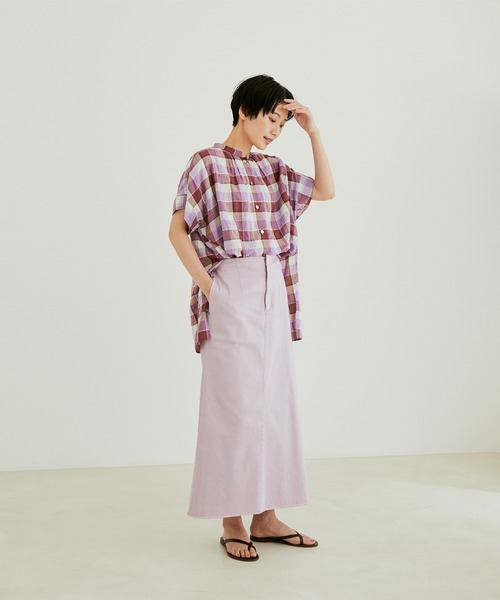 SALON adam et rope'（サロン アダム エ ロペ）の「【洗える】シルク混チェックオーバーシャツブラウス（シャツ/ブラウス・レディース・パープル/オレンジ・FREE）」の6枚目の写真