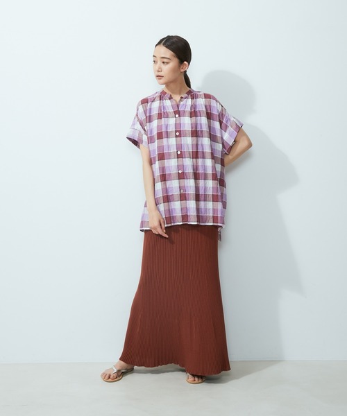 SALON adam et rope'（サロン アダム エ ロペ）の「【洗える】シルク混チェックオーバーシャツブラウス（シャツ/ブラウス・レディース・パープル/オレンジ・FREE）」の16枚目の写真