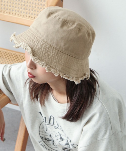 Chillfar（チルファー）の「フリンジツイルバケットハット（ハット・レディース・ブラック/アイボリー/グレイッシュベージュ・FREE）」の3枚目の写真