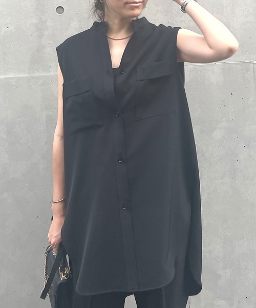 Rouge vif（ルージュヴィフ）の「【セットアップ対応】ノースリブラウス（シャツ/ブラウス・レディース・ブラック/ブラウン・フリー）」の2枚目の写真