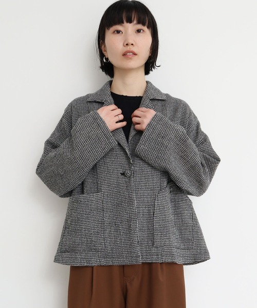 l'atelier du savon(アトリエドサボン)の「●W/ウォッシャブルウールチェック ジャケット(テーラードジャケット・レディース・ブラック/その他・FREE)」の2枚目の写真