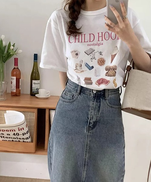 Auntie Rosa（アンティローザ）の「CHILDHOODTシャツ（Tシャツ/カットソー・レディース・レッド/ブルー・FREE）」の3枚目の写真