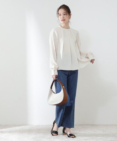 N.（N. Natural Beauty Basic）（エヌエヌナチュラルビューティーベーシック）の「【追加生産】◆ゴールドボタンプリーツブラウス（シャツ/ブラウス・レディース・オフホワイト/ライトグリーン/ブルー/ベージュ・MEDIUM）」の6枚目の写真