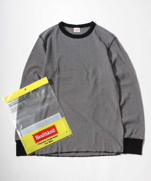 Healthknit（ヘルスニット）の「Healthknit（ヘルスニット）ベーシック ワッフルクルーネック長袖ロンＴ/サーマル無地・ボーダーリンガー/1P（Tシャツ/カットソー・レディース・オフホワイト/ネイビー×ホワイト/ブラック×ホワイト/レッド系その他/ブラック/ブルー系その他/ブラウン系その他/グリーン系その他/カーキブラウン・M/L/XL）」の3枚目の写真