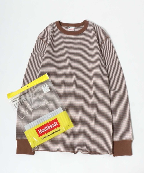 Healthknit（ヘルスニット）の「Healthknit（ヘルスニット）ベーシック ワッフルクルーネック長袖ロンＴ/サーマル無地・ボーダーリンガー/1P（Tシャツ/カットソー・レディース・オフホワイト/ネイビー×ホワイト/ブラック×ホワイト/レッド系その他/ブラック/ブルー系その他/ブラウン系その他/グリーン系その他/カーキブラウン・M/L/XL）」の5枚目の写真