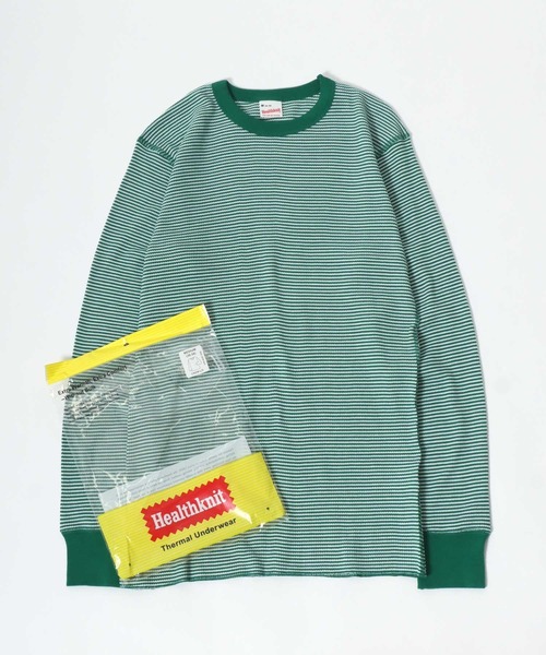 Healthknit（ヘルスニット）の「Healthknit（ヘルスニット）ベーシック ワッフルクルーネック長袖ロンＴ/サーマル無地・ボーダーリンガー/1P（Tシャツ/カットソー・レディース・オフホワイト/ネイビー×ホワイト/ブラック×ホワイト/レッド系その他/ブラック/ブルー系その他/ブラウン系その他/グリーン系その他/カーキブラウン・M/L/XL）」の6枚目の写真