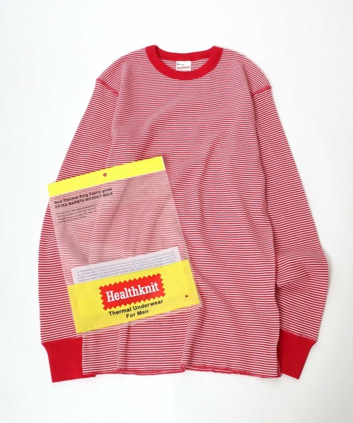 Healthknit（ヘルスニット）の「Healthknit（ヘルスニット）ベーシック ワッフルクルーネック長袖ロンＴ/サーマル無地・ボーダーリンガー/1P（Tシャツ/カットソー・レディース・オフホワイト/ネイビー×ホワイト/ブラック×ホワイト/レッド系その他/ブラック/ブルー系その他/ブラウン系その他/グリーン系その他/カーキブラウン・M/L/XL）」の9枚目の写真