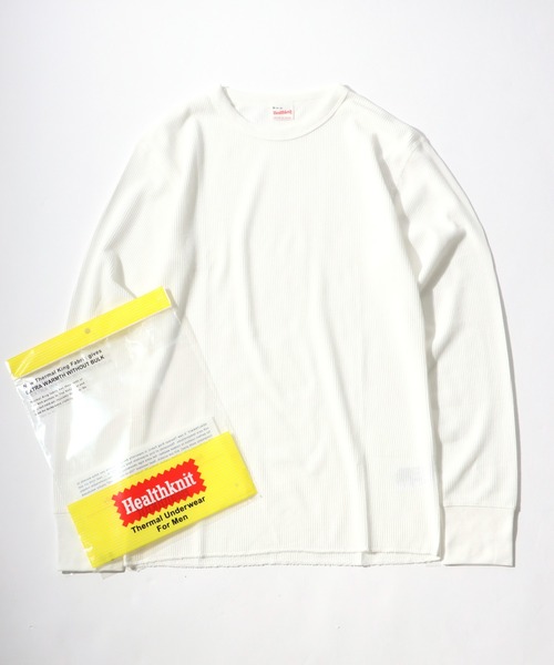 Healthknit（ヘルスニット）の「Healthknit（ヘルスニット）ベーシック ワッフルクルーネック長袖ロンＴ/サーマル無地・ボーダーリンガー/1P（Tシャツ/カットソー・レディース・オフホワイト/ネイビー×ホワイト/ブラック×ホワイト/レッド系その他/ブラック/ブルー系その他/ブラウン系その他/グリーン系その他/カーキブラウン・M/L/XL）」の2枚目の写真