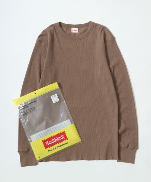 Healthknit（ヘルスニット）の「Healthknit（ヘルスニット）ベーシック ワッフルクルーネック長袖ロンＴ/サーマル無地・ボーダーリンガー/1P（Tシャツ/カットソー・レディース・オフホワイト/ネイビー×ホワイト/ブラック×ホワイト/レッド系その他/ブラック/ブルー系その他/ブラウン系その他/グリーン系その他/カーキブラウン・M/L/XL）」の4枚目の写真