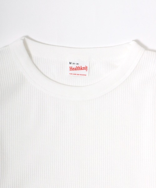 Healthknit（ヘルスニット）の「Healthknit（ヘルスニット）ベーシック ワッフルクルーネック長袖ロンＴ/サーマル無地・ボーダーリンガー/1P（Tシャツ/カットソー・レディース・オフホワイト/ネイビー×ホワイト/ブラック×ホワイト/レッド系その他/ブラック/ブルー系その他/ブラウン系その他/グリーン系その他/カーキブラウン・M/L/XL）」の13枚目の写真