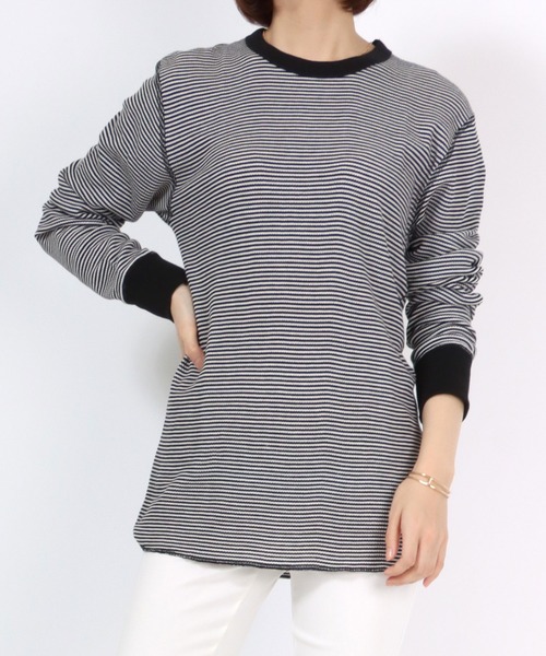 Healthknit（ヘルスニット）の「Healthknit（ヘルスニット）ベーシック ワッフルクルーネック長袖ロンＴ/サーマル無地・ボーダーリンガー/1P（Tシャツ/カットソー・レディース・オフホワイト/ネイビー×ホワイト/ブラック×ホワイト/レッド系その他/ブラック/ブルー系その他/ブラウン系その他/グリーン系その他/カーキブラウン・M/L/XL）」の22枚目の写真