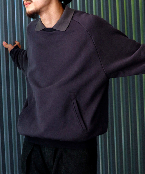 no.(ナンバー)の「【no. / ナンバー】WISM 別注 DOUBLE COLLAR NECK SWEAT(スウェット・メンズ・ネイビー・SMALL/MEDIUM)」の2枚目の写真