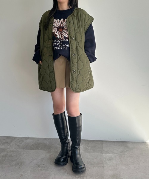 ギルドプライム♡ニットキルティングブルゾン·͜· ♡美品 キルティングジャガード ジップブルゾン ライトグレー ＜A DAY