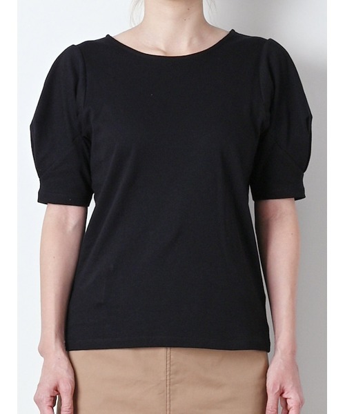 Stylevoice for xxx(スタイルヴォイスフォー)の「タック袖Tシャツ(Tシャツ/カットソー・レディース・オフホワイト/ブラック・FREE)」の5枚目の写真