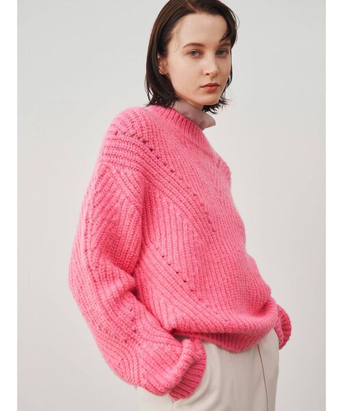 ELENDEEK（エレンディーク）の「ケーブルフラフィーニット（ニット/セーター・レディース・ピンク/ライム/オフホワイト・FREE）」の4枚目の写真