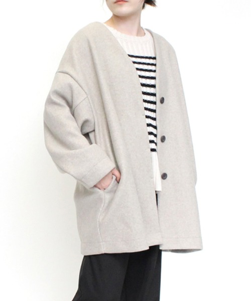 STYLEBLOCK（スタイルブロック）の「カットメルトンコクーンジャケット（ノーカラージャケット・レディース・ピンク系その他/ブラック/グレイッシュベージュ/ベージュ/ライトベージュ/ブルー・M）」の4枚目の写真