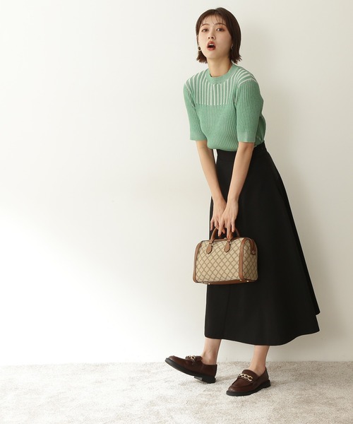 N.(N. Natural Beauty Basic)(エヌエヌナチュラルビューティーベーシック)の「【追加生産】【横田ひかるさん着用】◆変形切替フレアスカート(スカート・レディース・ブラック/グリーン・MEDIUM)」の3枚目の写真