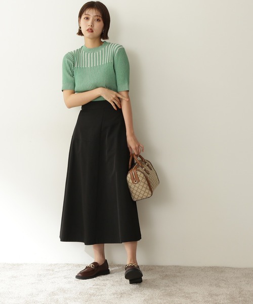 N.(N. Natural Beauty Basic)(エヌエヌナチュラルビューティーベーシック)の「【追加生産】【横田ひかるさん着用】◆変形切替フレアスカート(スカート・レディース・ブラック/グリーン・MEDIUM)」の13枚目の写真