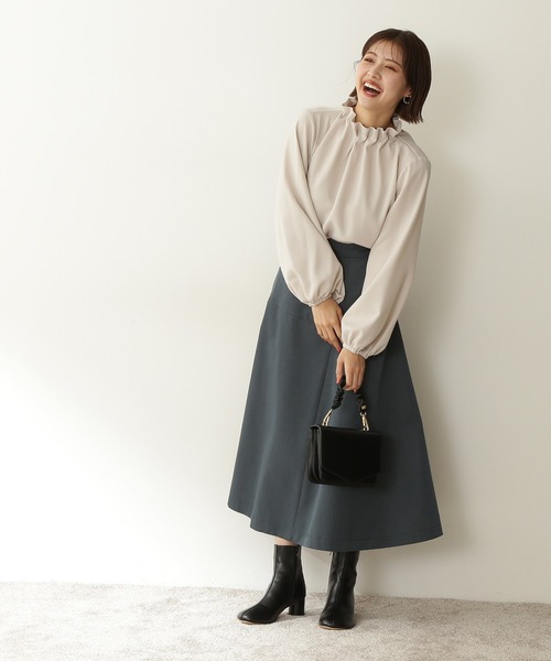 N.(N. Natural Beauty Basic)(エヌエヌナチュラルビューティーベーシック)の「【追加生産】【横田ひかるさん着用】◆変形切替フレアスカート(スカート・レディース・ブラック/グリーン・MEDIUM)」の7枚目の写真