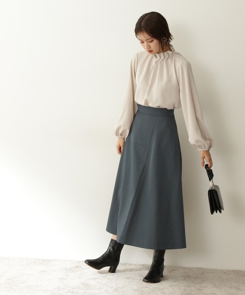 N.(N. Natural Beauty Basic)(エヌエヌナチュラルビューティーベーシック)の「【追加生産】【横田ひかるさん着用】◆変形切替フレアスカート(スカート・レディース・ブラック/グリーン・MEDIUM)」の12枚目の写真