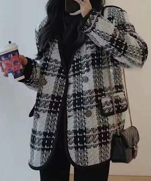 【セール】レディース レトロツイード風ノーカラーダブルジャケット（ノーカラージャケット）｜DAY CLOSET（デイ クローゼット）