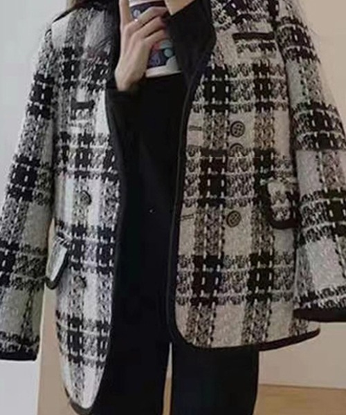DAY CLOSET(デイ クローゼット)の「レディース レトロツイード風ノーカラーダブルジャケット(ノーカラージャケット・レディース・ブラック・M/L)」の7枚目の写真