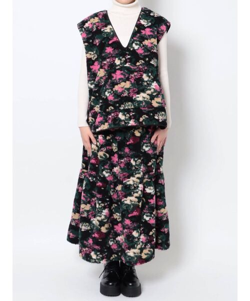 merry jenny（メリージェニー）の「floralボアテイアードスカート（スカート・レディース・ブラック/ピンク・FREE）」の3枚目の写真