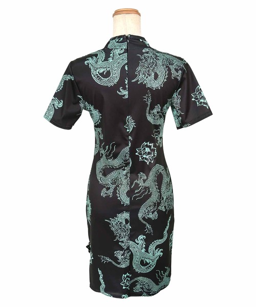 ドラゴン刺繍 チャイナロリータ コスプレ 青と白のドラゴン刺繍