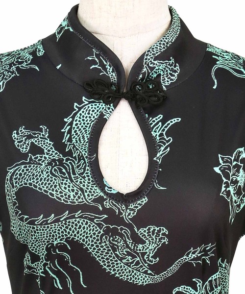 セール】コスプレ チャイナ セクシー 龍 ドラゴン 刺繍 スリット ミニ