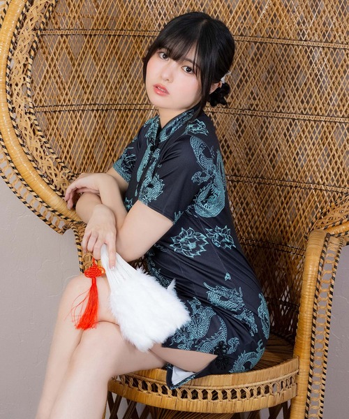 Tika（ティカ）の「コスプレ チャイナ セクシー 龍 ドラゴン 刺繍 スリット ミニ ドレス ワンピース（コスチューム/パーティーグッズ・レディース・ブラック×グリーン・XL/M/L）」の10枚目の写真